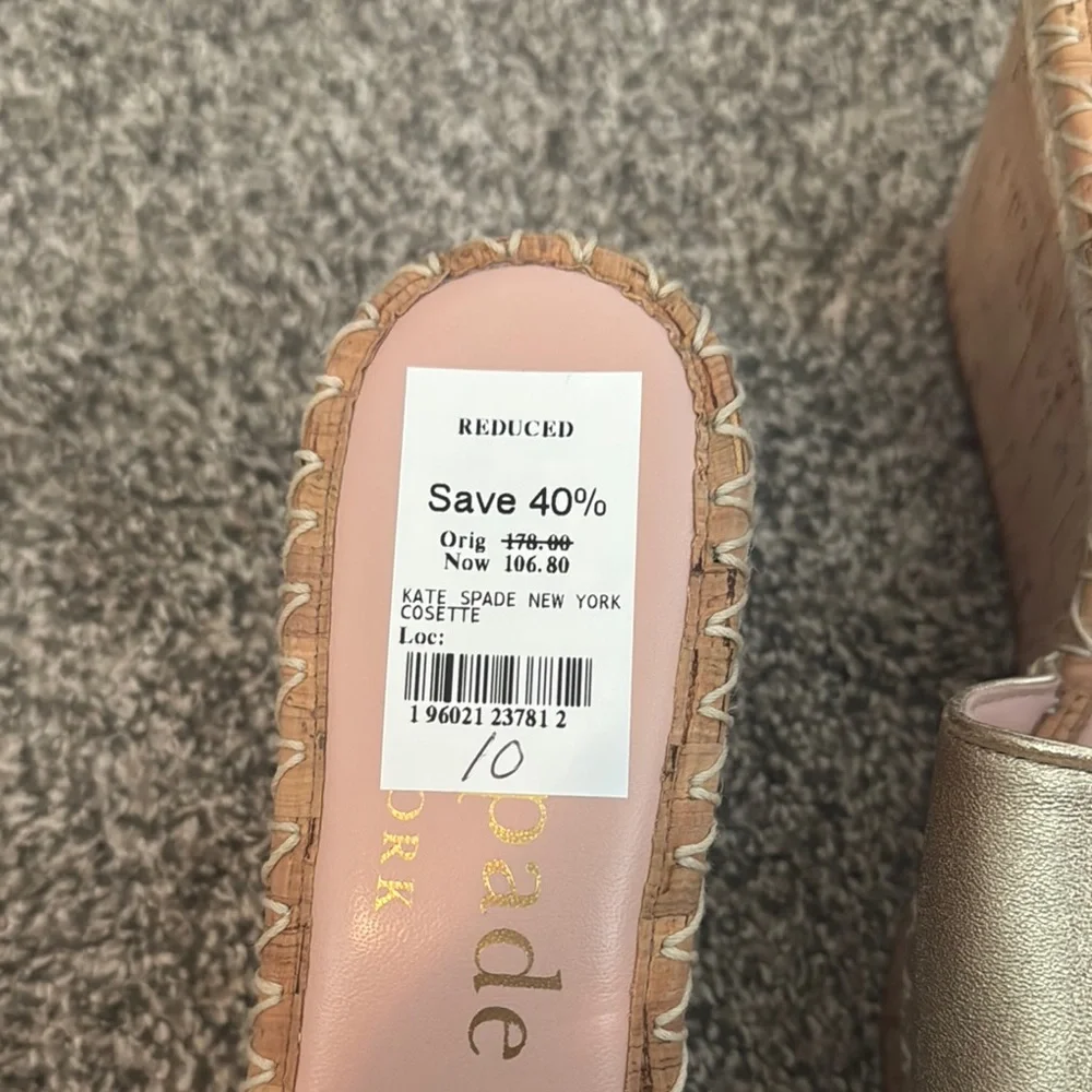 Kate Spade Gold Wedge Shoes with Cork Platform - Picture 5 of 6
